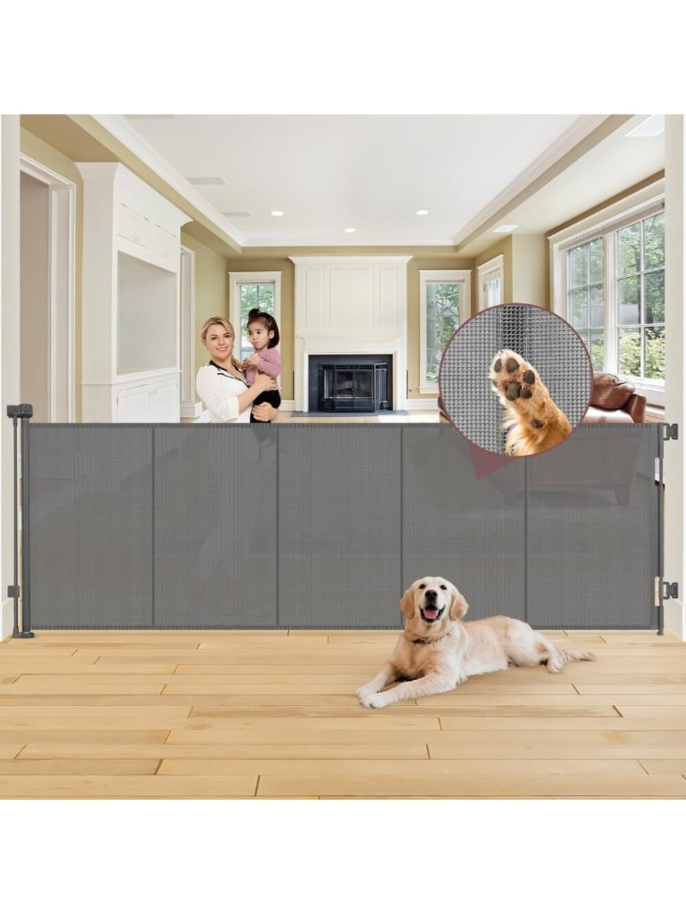 41" Extra Tall Retractable Pet Gate - 100" Wide Indoor/Outdoor Dog & Baby Safety